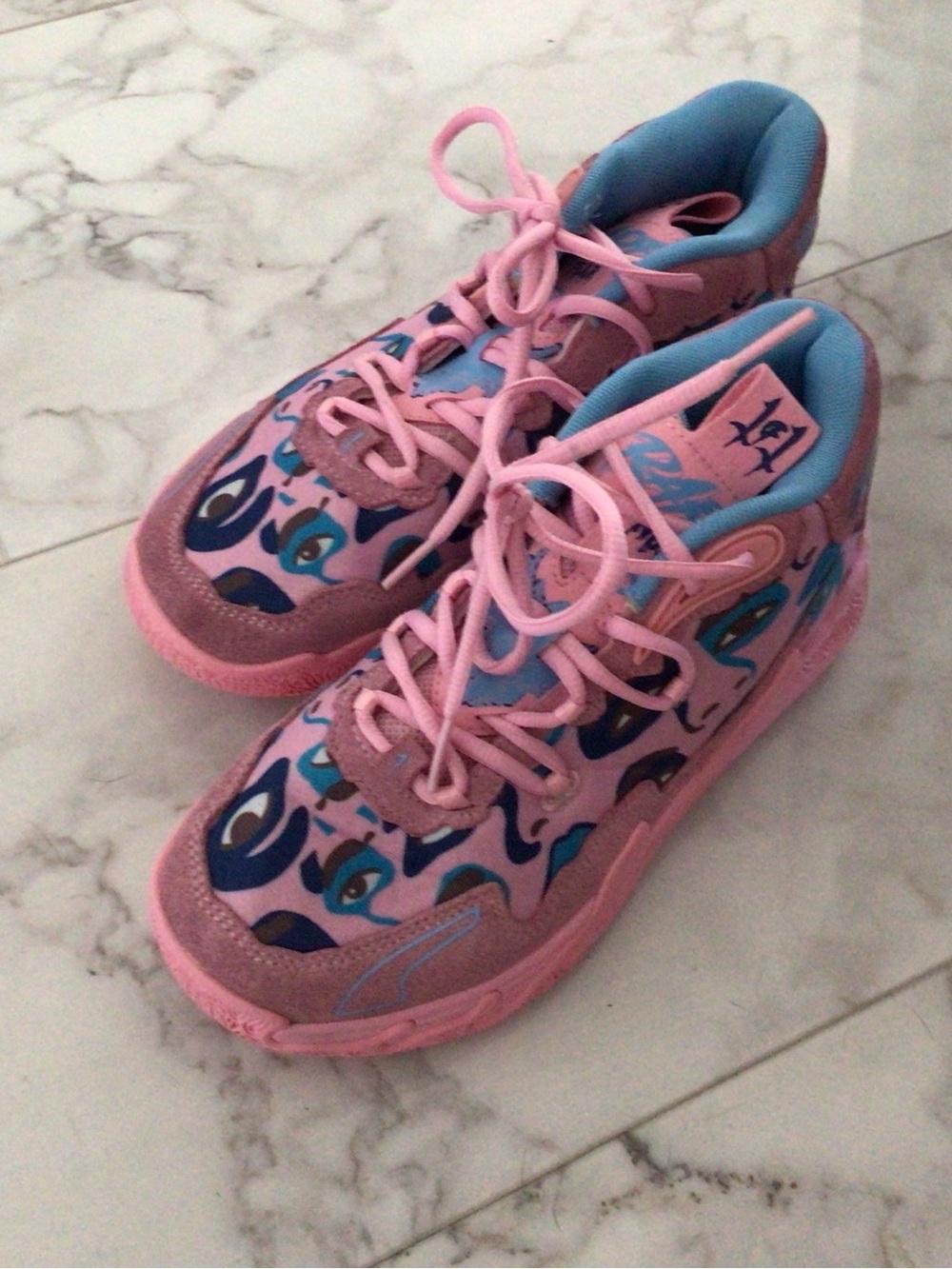 Puma Kids Pink and Blue Patterned Sneakers